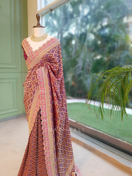 Kritisha wine Banarasi Silk Georgette Saree