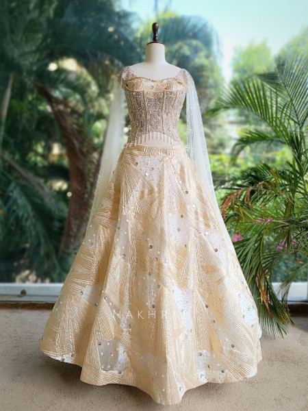Arshiya Cream Indo-Western Lehenga with Beads and Cut Dana Work