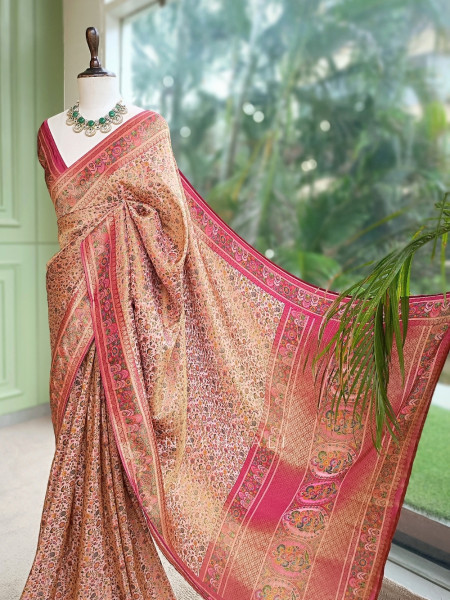 Gulnoor Pink Meenakari Jangla Banarasi Silk Saree