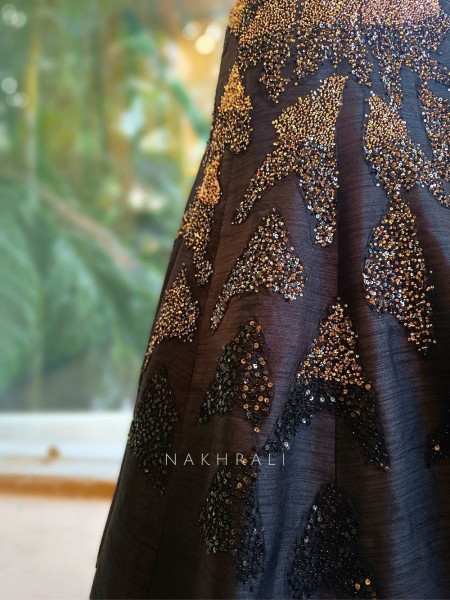 Twilight Dusk Black Sequin Embroidered Crop Top Skirt Set