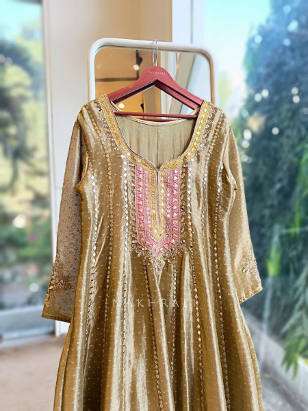 Amara Green Anarkali with Mirror and Zari Work