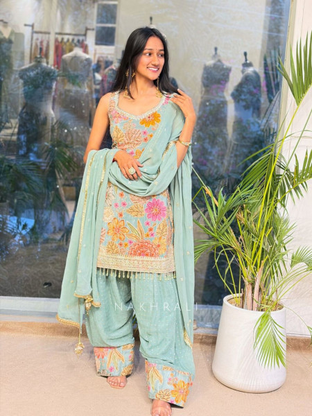 Meher Sea Green Floral Punjabi Suit Set