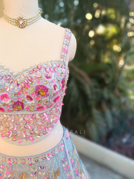 Blossom Mist Net Lehenga with Sequin and Bead Work