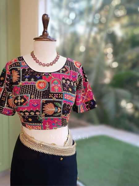 Rati Black Saree with Gota Patti Border & Multicolor Embroidered Readymade Blouse