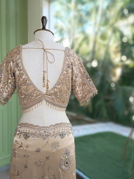 Celestine Beige Crushed Shimmer Silk Tissue & Silk Georgette Blend Saree