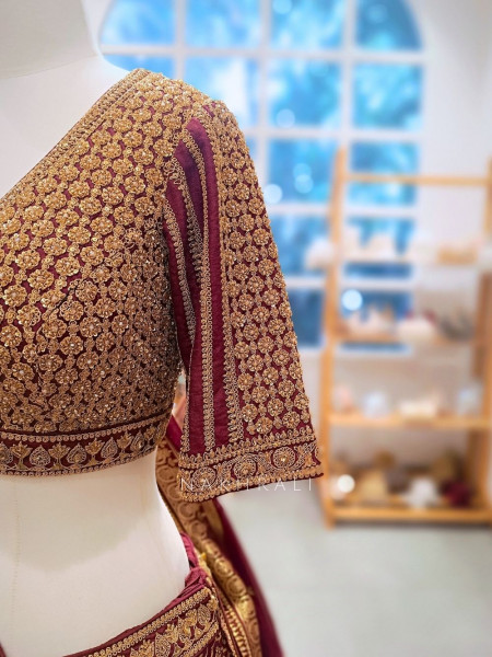Veerangana Maroon Silk Bridal Lehenga with Zari Weave