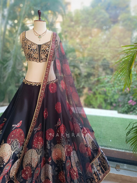 Nishaat Baag Black Silk Lehenga Set