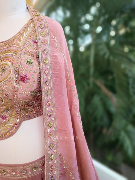 Gulabnari Pink Tissue Silk Lehenga with Heavy Embroidery