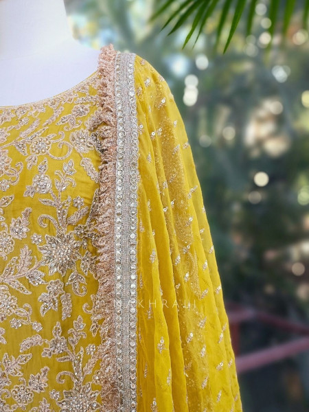 Noor Zari & Bead Embellished Yellow Palazzo Set