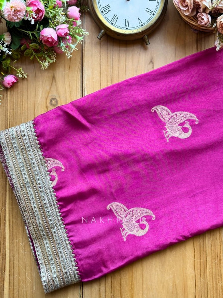 Tavira Purple Saree with Broad Border and Unstitched Blouse Piece