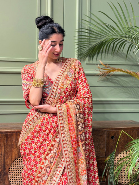 Shringar Red Saree with Zari Sequin Stone Work