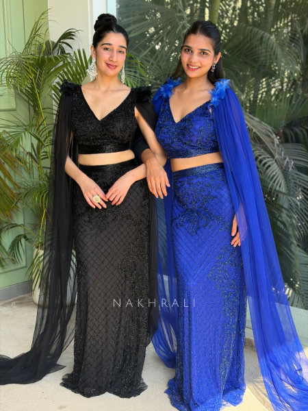 Nova Black Crop Top & Skirt Set with Cut Dana Work