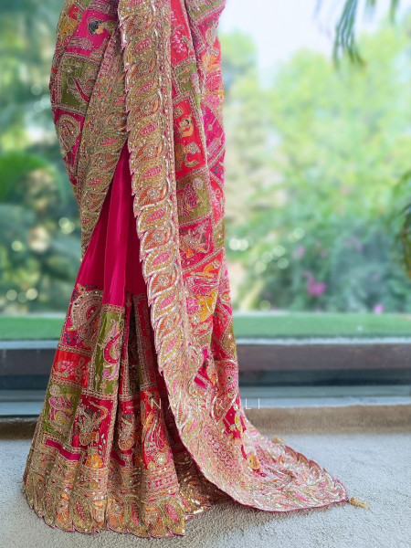 Noor-E-Border Magenta Viscose Georgette Designer Saree