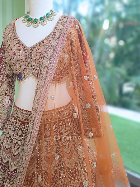 Kadambari Vintage  Brown Lehenga