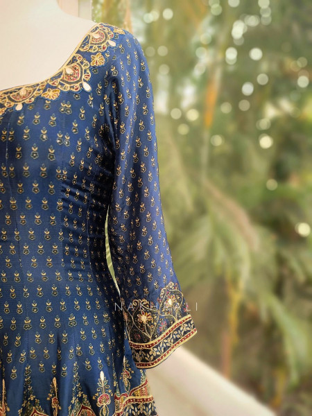 Neelira Blue Zari Gota Patti Layered Anarkali Set
