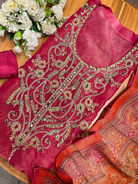 Lunaria Gajri Dress Material with Zari Zardozi Work