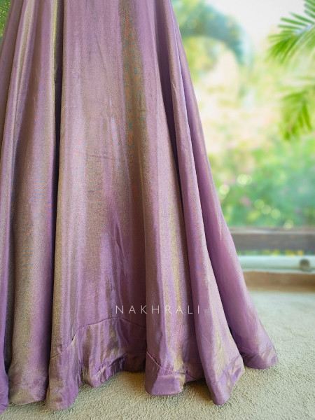 Urban Flare Wine Indo-Western Lehenga Set with Cut Dana and Stone Work