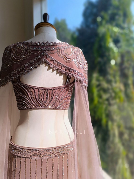 Velora Brown Net Indo-Western Lehenga with Cut Dana Work