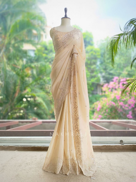 Mira Blossom Cream Saree With Sequin Embroidery