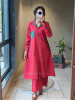 Varden Red Cotton Kurta Pant Set with Contrast Print Detailing