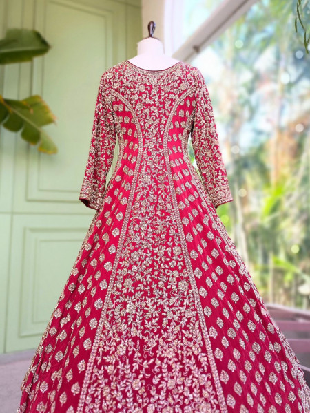 Malhaar Elegance Red Achkan Pattern Lehenga with Zari Sequin Work