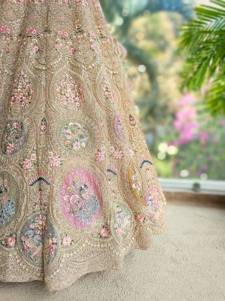 Rukmira Gold Bridal Lehenga with Floral Embroidery