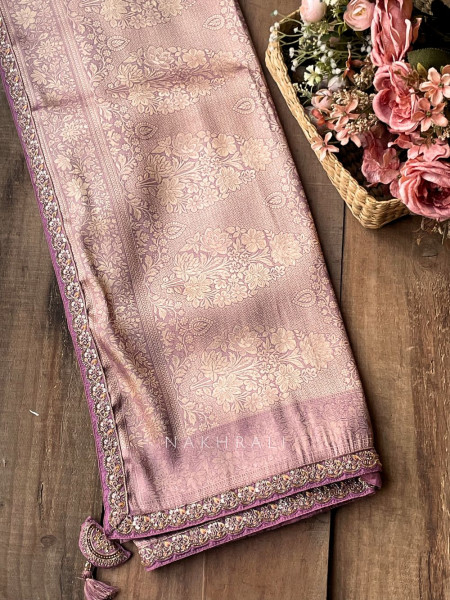 Rivora Purple Zari Woven Saree with Ornate Border Design