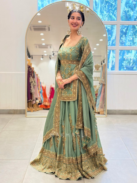 Sage-e-Zardozi Green Lehenga