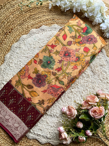 Mehek Mustard Floral Saree with Subtle Zari Detailing
