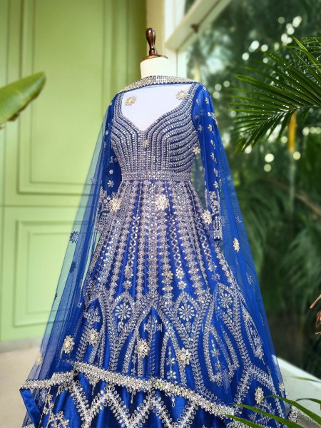 Vanshika Blue  Anarkali with Embroidered Dupatta