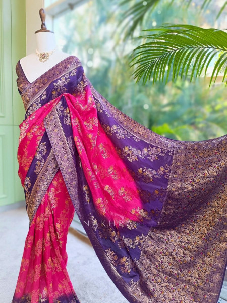 Eclipse Purple Magenta Zari Weaved Saree with Running Blouse Piece
