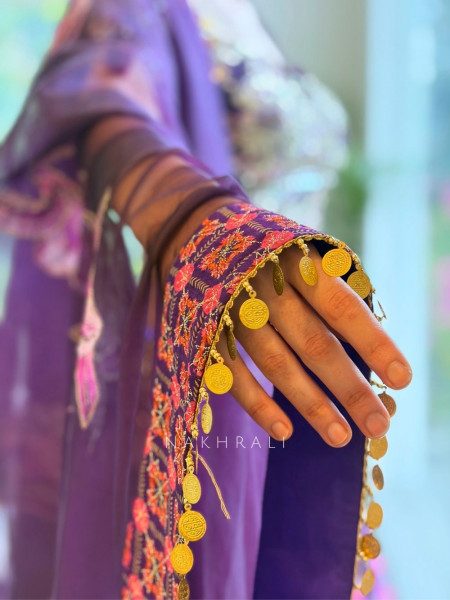 Gulbahar Purple Mirror Work Lehenga Set