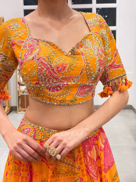 Gulbahar  Mustard Mirror Work Lehenga Set