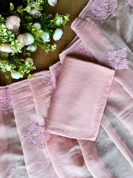 Mridula Pink Dress Material with Hand Cut Dana Detailing