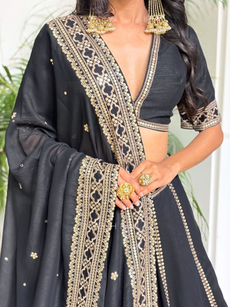 Medallion Black Art Silk Lehenga Set