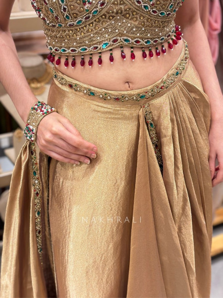 The Navratna Luxe Green Corset Drape Saree