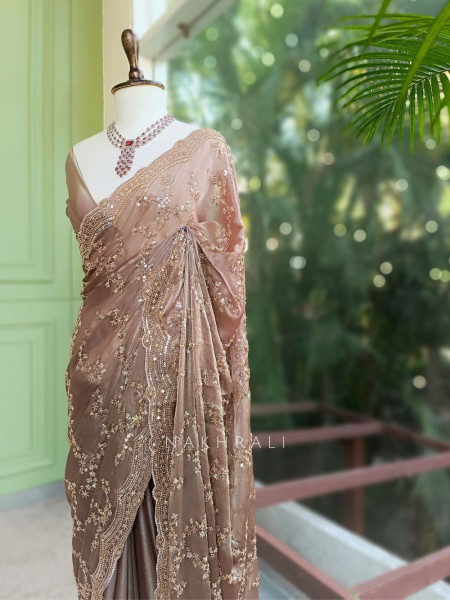Rimsun Brown Sequin & Bead Embellished Saree