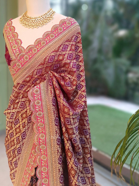 Kritisha wine Banarasi Silk Georgette Saree