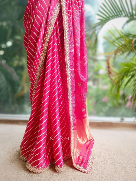 Gulnaar Red Saree with Zari Bandhej Work