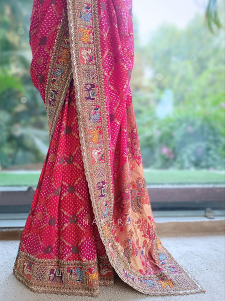 Dastaan Magenta Gaji Silk Saree with Readymade Blouse
