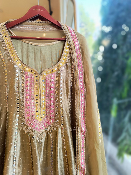 Amara Green Anarkali with Mirror and Zari Work