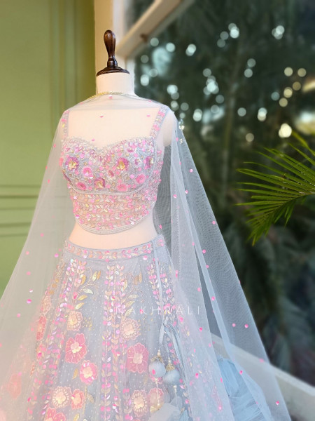 Blossom Mist Net Lehenga with Sequin and Bead Work