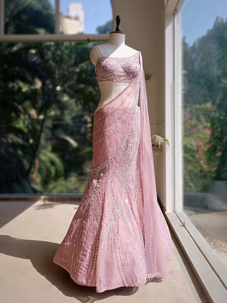 Rosalia Pink Indo-Western Set with Sequin Cut Dana Work