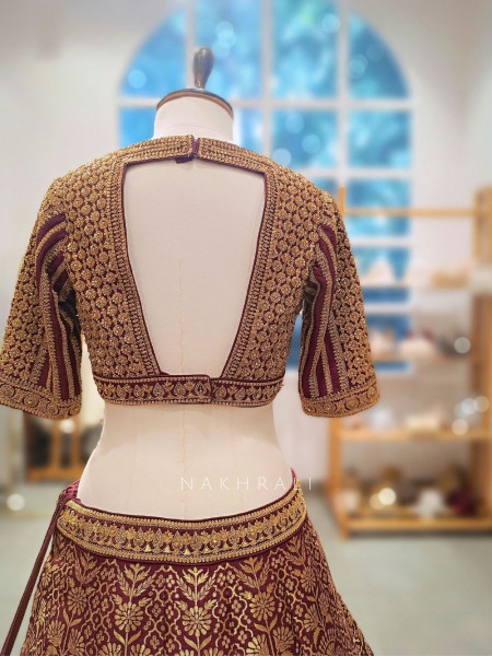 Veerangana Maroon Silk Bridal Lehenga with Zari Weave