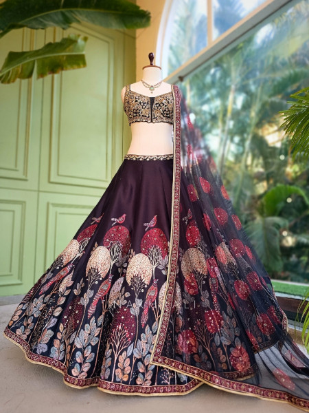 Nishaat Baag Black Silk Lehenga Set