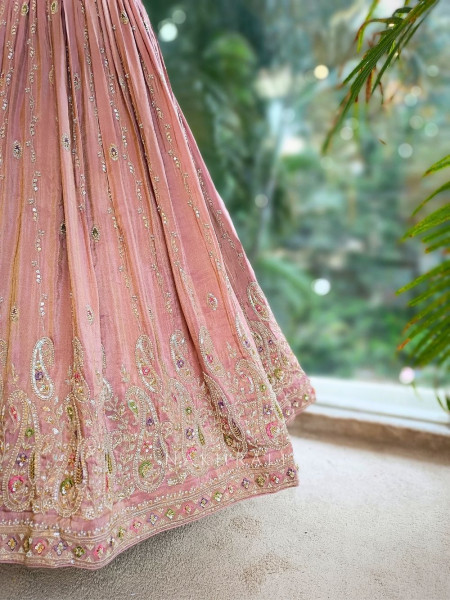 Gulabnari Pink Tissue Silk Lehenga with Heavy Embroidery