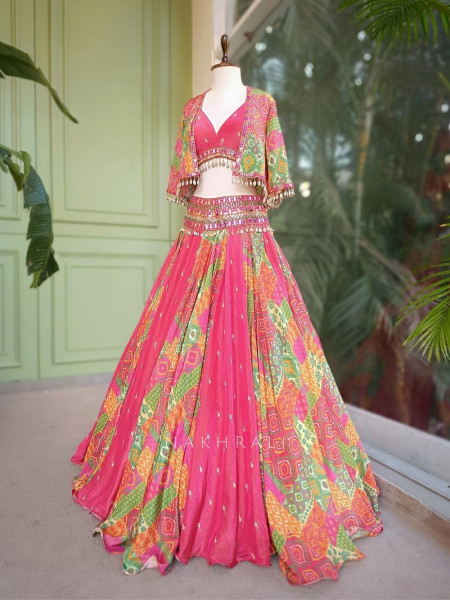 Tarini Multicolor Ikat Lehenga Set with Jacket
