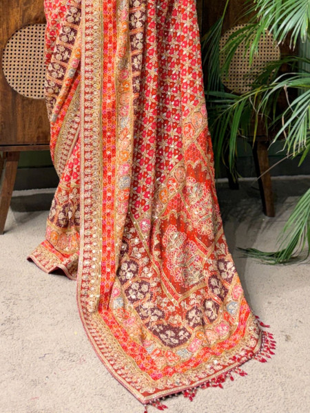 Shringar Red Saree with Zari Sequin Stone Work