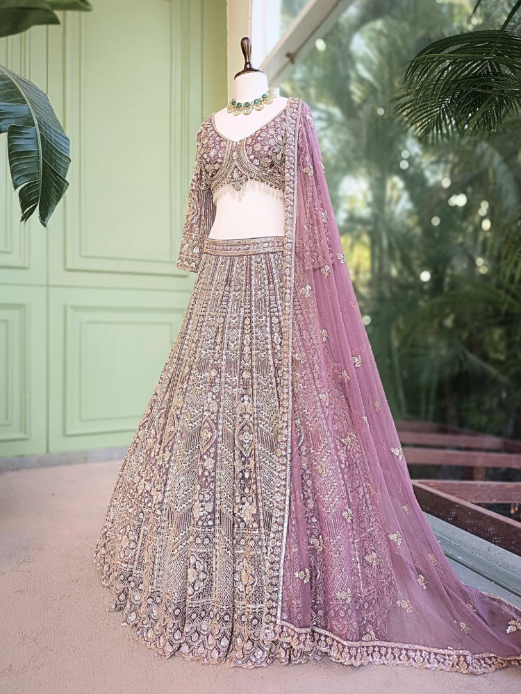Image of Krynor Lavender Lehenga Set with Cut Dana &amp; Sequin Work