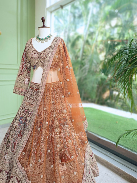 Kadambari Vintage  Brown Lehenga